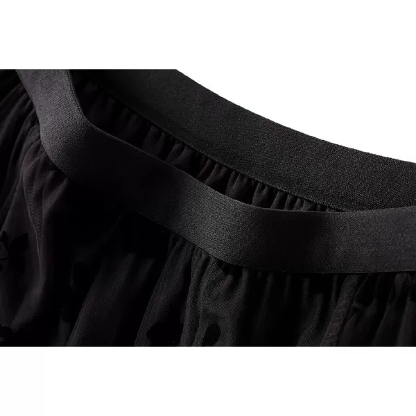 CHARTOU Women's Elastic High Waist Tulle Ruffle Pleated A-Line Swing Midi Skirt