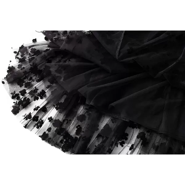 CHARTOU Women's Elastic High Waist Tulle Ruffle Pleated A-Line Swing Midi Skirt