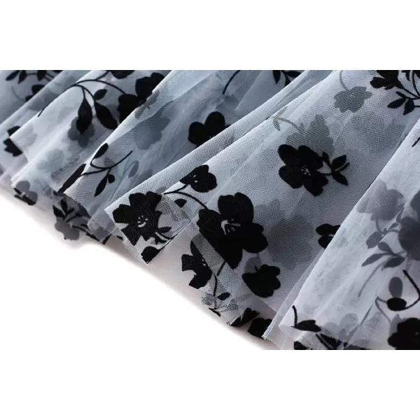 CHARTOU Women's Elastic High Waist Tulle Ruffle Pleated A-Line Swing Midi Skirt