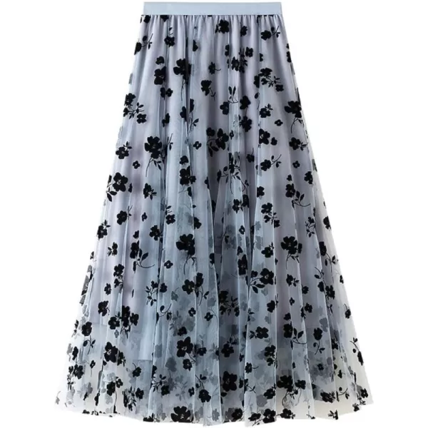 CHARTOU Women's Elastic High Waist Tulle Ruffle Pleated A-Line Swing Midi Skirt