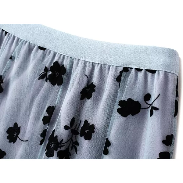CHARTOU Women's Elastic High Waist Tulle Ruffle Pleated A-Line Swing Midi Skirt