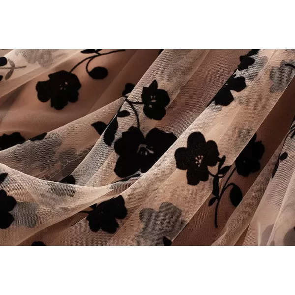 CHARTOU Women's Elastic High Waist Tulle Ruffle Pleated A-Line Swing Midi Skirt