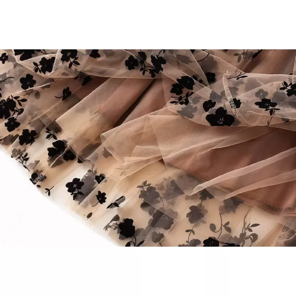 CHARTOU Women's Elastic High Waist Tulle Ruffle Pleated A-Line Swing Midi Skirt