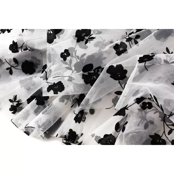 CHARTOU Women's Elastic High Waist Tulle Ruffle Pleated A-Line Swing Midi Skirt
