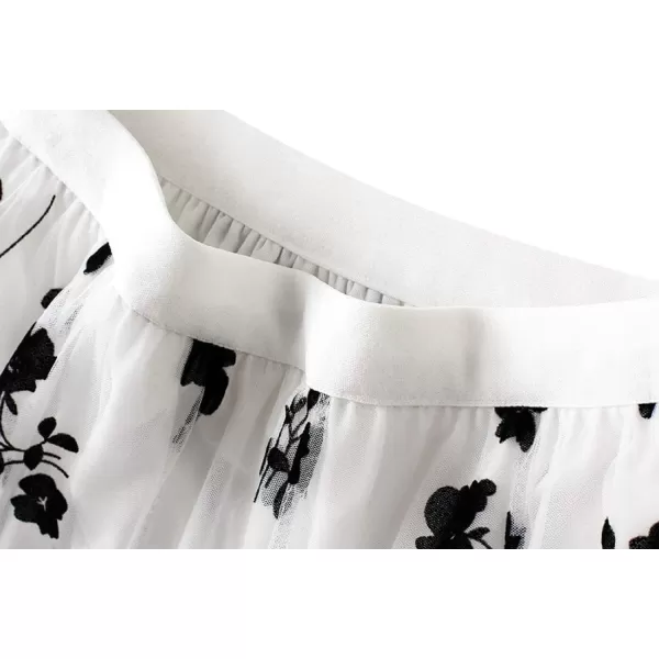 CHARTOU Women's Elastic High Waist Tulle Ruffle Pleated A-Line Swing Midi Skirt