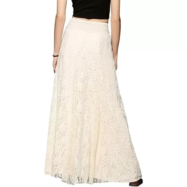 CHARTOU Womens Elegant Floral Lace Elastic High Waist Pleated Maxi Long Beach Skirts