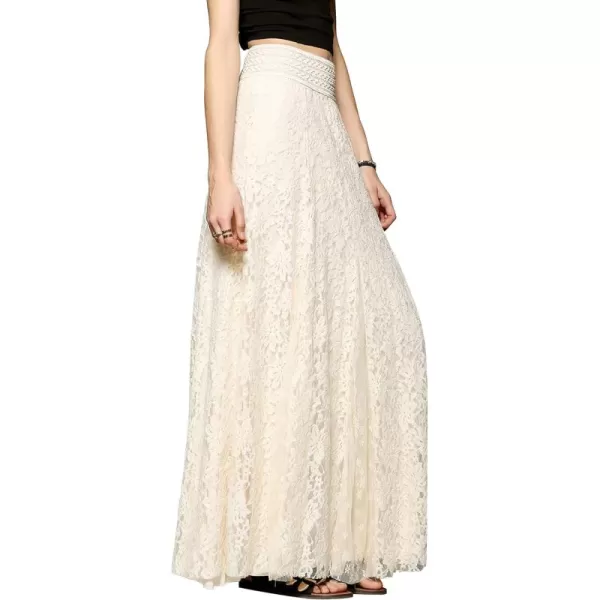 CHARTOU Womens Elegant Floral Lace Elastic High Waist Pleated Maxi Long Beach Skirts
