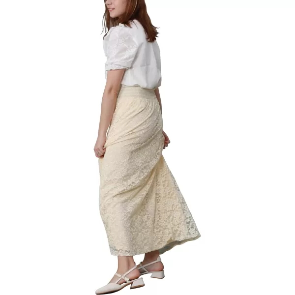 CHARTOU Womens Elegant Floral Lace Elastic High Waist Pleated Maxi Long Beach Skirts
