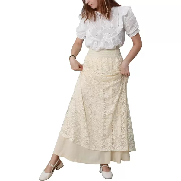 CHARTOU Womens Elegant Floral Lace Elastic High Waist Pleated Maxi Long Beach Skirts