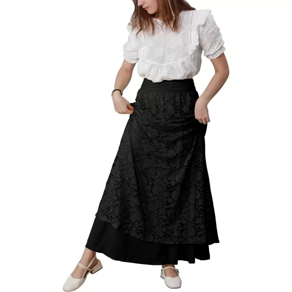 CHARTOU Womens Elegant Floral Lace Elastic High Waist Pleated Maxi Long Beach Skirts