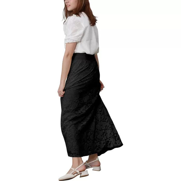 CHARTOU Womens Elegant Floral Lace Elastic High Waist Pleated Maxi Long Beach Skirts