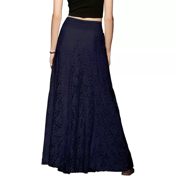 CHARTOU Womens Elegant Floral Lace Elastic High Waist Pleated Maxi Long Beach Skirts