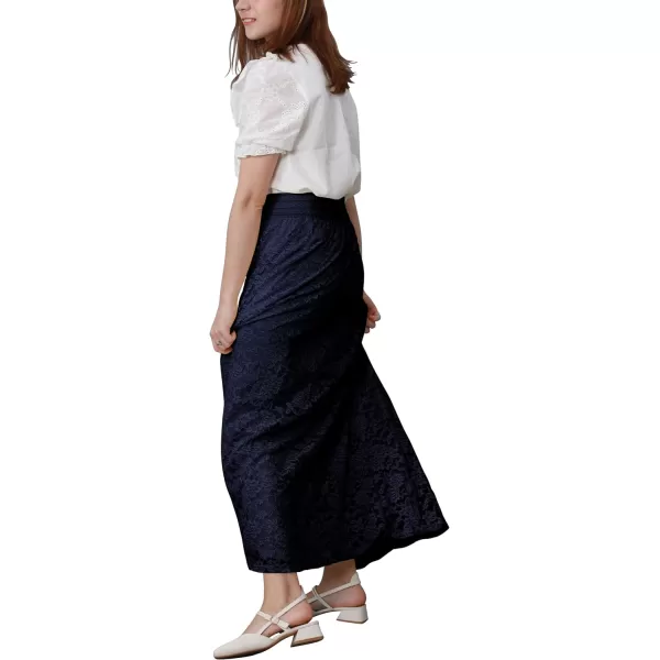 CHARTOU Womens Elegant Floral Lace Elastic High Waist Pleated Maxi Long Beach Skirts