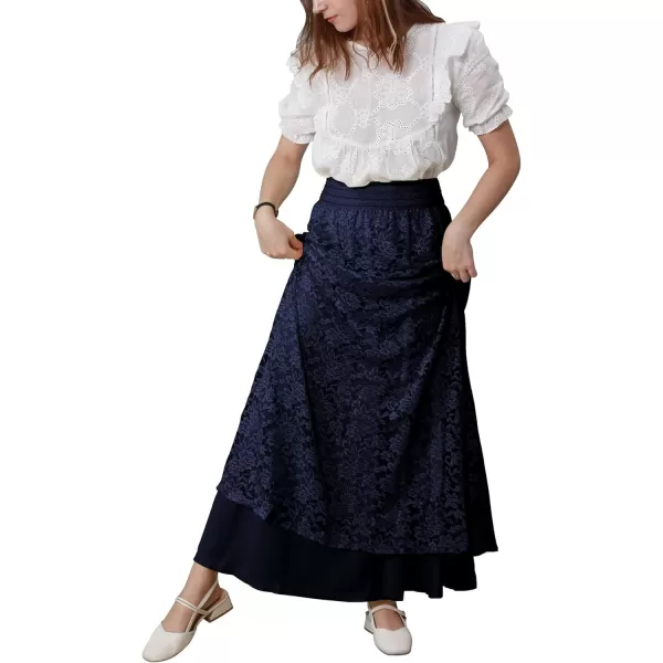 CHARTOU Womens Elegant Floral Lace Elastic High Waist Pleated Maxi Long Beach Skirts