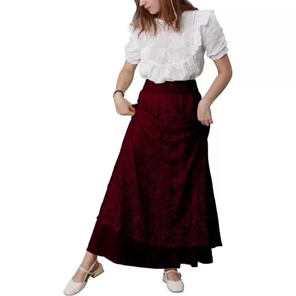CHARTOU Womens Elegant Floral Lace Elastic High Waist Pleated Maxi Long Beach Skirts