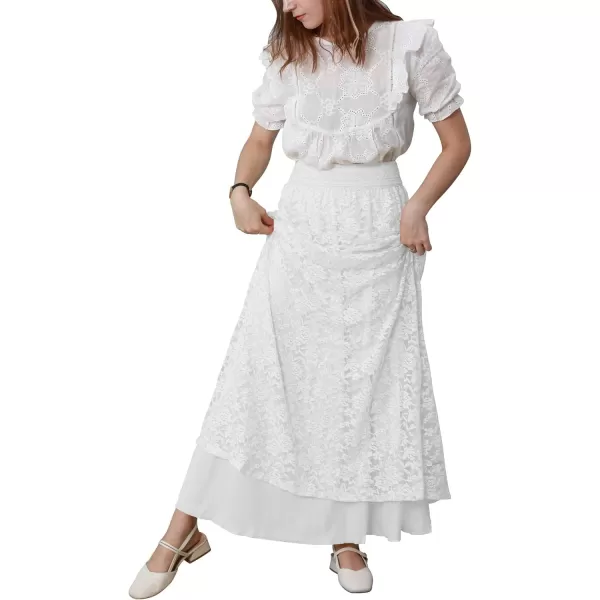CHARTOU Womens Elegant Floral Lace Elastic High Waist Pleated Maxi Long Beach Skirts