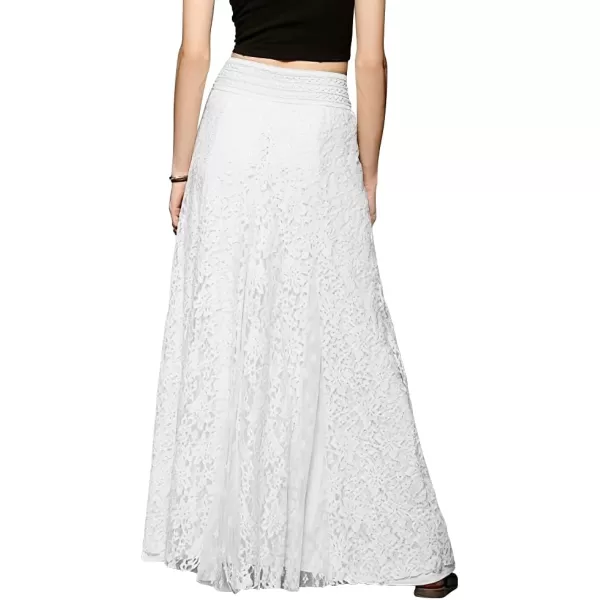 CHARTOU Womens Elegant Floral Lace Elastic High Waist Pleated Maxi Long Beach Skirts