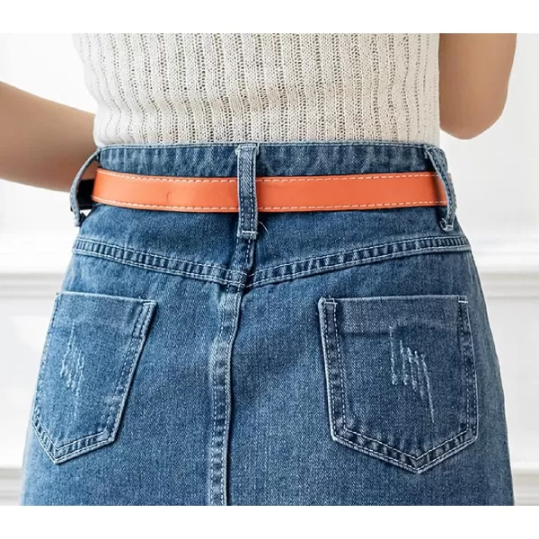 CHARTOU Women's Elegant High Waist Stripes Pleated A-Line Swing Midi Denim Jean Skirt