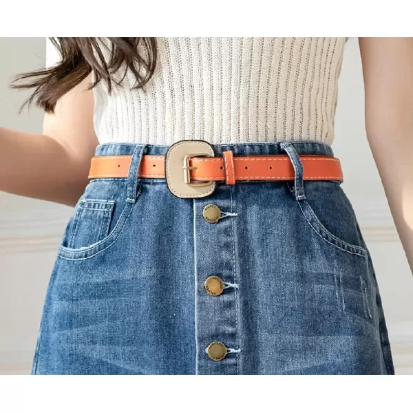CHARTOU Women's Elegant High Waist Stripes Pleated A-Line Swing Midi Denim Jean Skirt