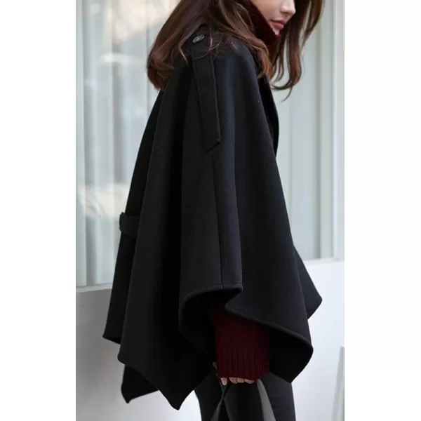 CHARTOU Women's Elegant Lapel Collar Wool Blend Bow-Tie Poncho Cape Jacket with Belt