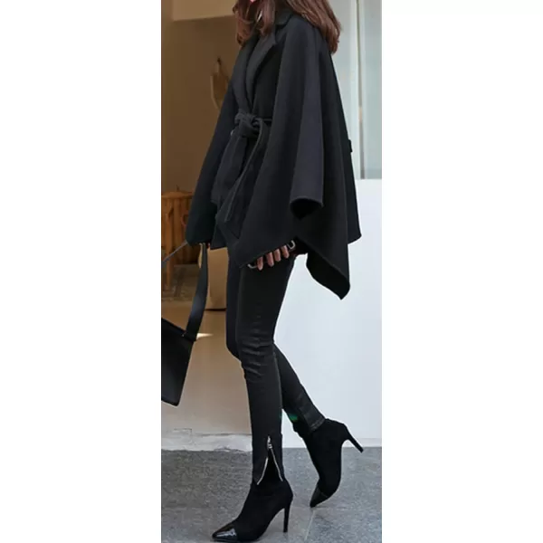 CHARTOU Women's Elegant Lapel Collar Wool Blend Bow-Tie Poncho Cape Jacket with Belt