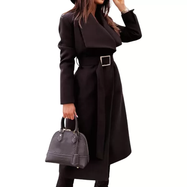 CHARTOU Women's Elegant Lapel Collar Wool Blend Midi Long Trench Overcoat Jacket with Belt