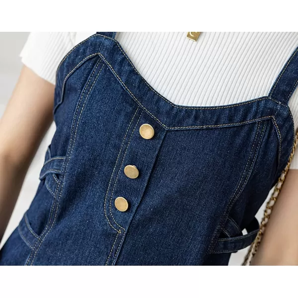 CHARTOU Women's Elegant Straps Back Smocked A-Line Long Skirt Denim Overall Pinafore Dress