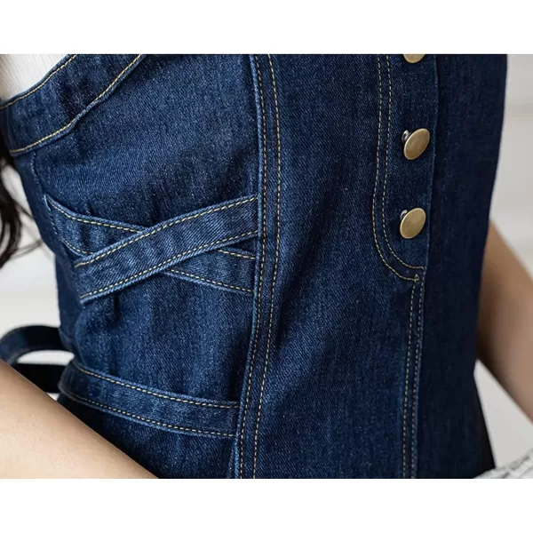 CHARTOU Women's Elegant Straps Back Smocked A-Line Long Skirt Denim Overall Pinafore Dress