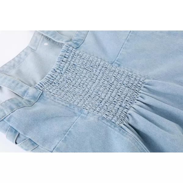 CHARTOU Women's Elegant Straps Back Smocked A-Line Long Skirt Denim Overall Pinafore Dress