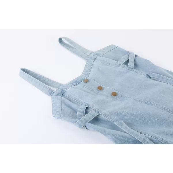 CHARTOU Women's Elegant Straps Back Smocked A-Line Long Skirt Denim Overall Pinafore Dress