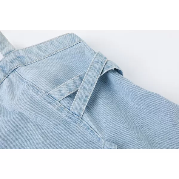 CHARTOU Women's Elegant Straps Back Smocked A-Line Long Skirt Denim Overall Pinafore Dress