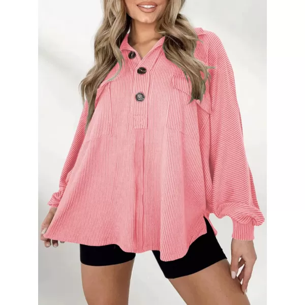 CHARTOU Women's Fall Casual Polo Collared Long Sleeve Oversized T-Shirt Tunic Tops