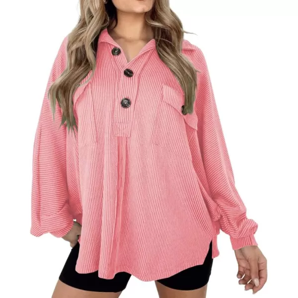 CHARTOU Women's Fall Casual Polo Collared Long Sleeve Oversized T-Shirt Tunic Tops