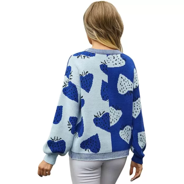 CHARTOU Women's Fall Casual Slouchy Strawberry Print Color Block Button Down Cardigan Sweater