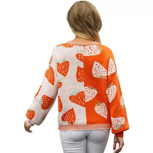 CHARTOU Women's Fall Casual Slouchy Strawberry Print Color Block Button Down Cardigan Sweater