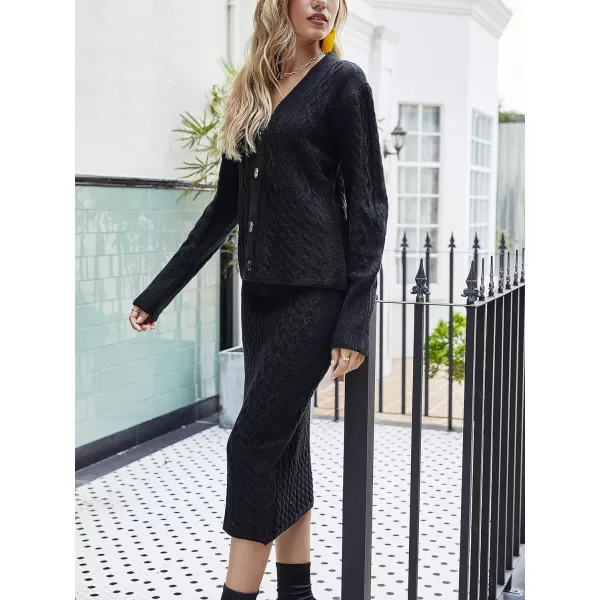 CHARTOU Women's Fall Chunky Cable Knit Bodycon Skirt 2 Piece Outfit Sweater Set