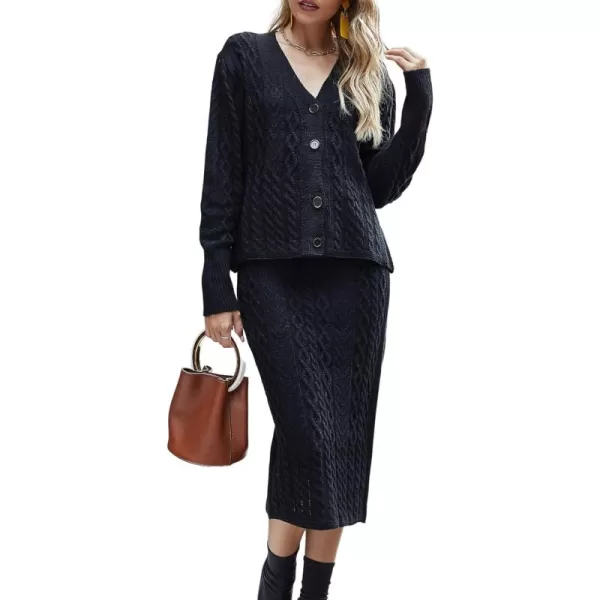 CHARTOU Women's Fall Chunky Cable Knit Bodycon Skirt 2 Piece Outfit Sweater Set