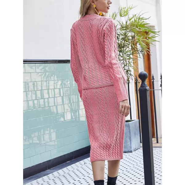 CHARTOU Women's Fall Chunky Cable Knit Bodycon Skirt 2 Piece Outfit Sweater Set
