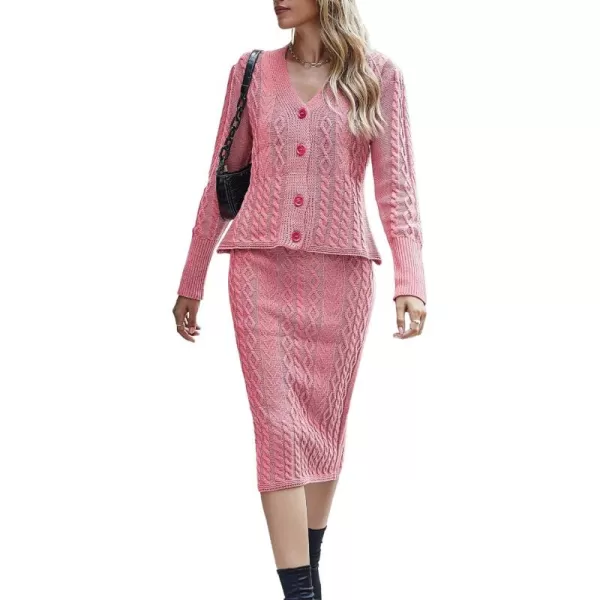CHARTOU Women's Fall Chunky Cable Knit Bodycon Skirt 2 Piece Outfit Sweater Set