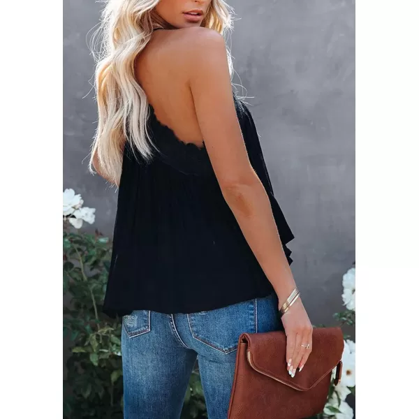 CHARTOU Women's Flowy Lace Trim V Neck Cami Tank Top Draped Spaghetti Strap Tunic