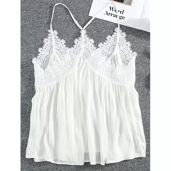 CHARTOU Women's Flowy Lace Trim V Neck Cami Tank Top Draped Spaghetti Strap Tunic
