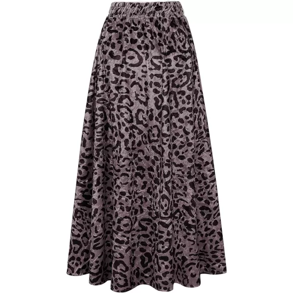 CHARTOU Women's High Waist String Velvet Leopard Ruffled A Line Maxi Long Swing Skirt