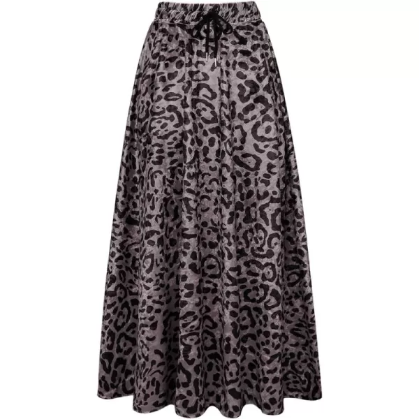 CHARTOU Women's High Waist String Velvet Leopard Ruffled A Line Maxi Long Swing Skirt