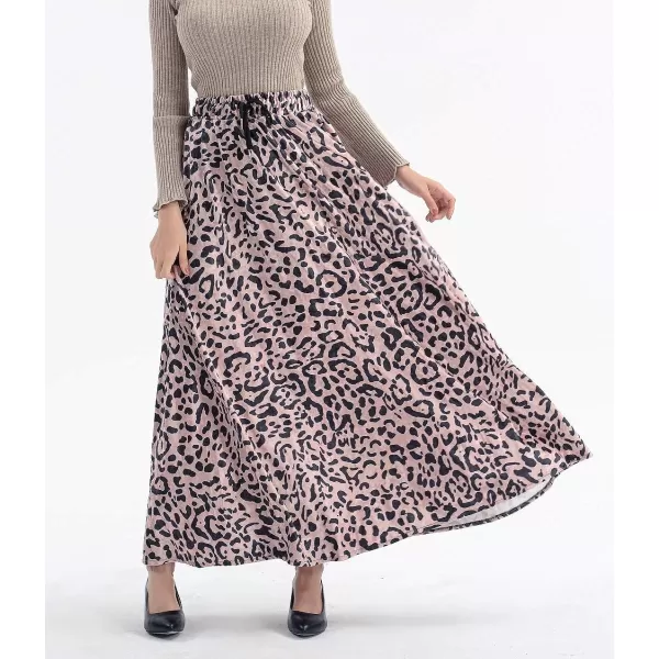 CHARTOU Women's High Waist String Velvet Leopard Ruffled A Line Maxi Long Swing Skirt