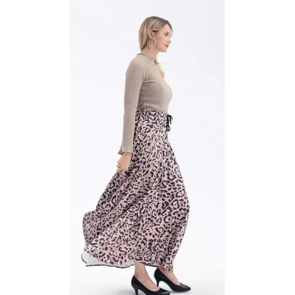 CHARTOU Women's High Waist String Velvet Leopard Ruffled A Line Maxi Long Swing Skirt