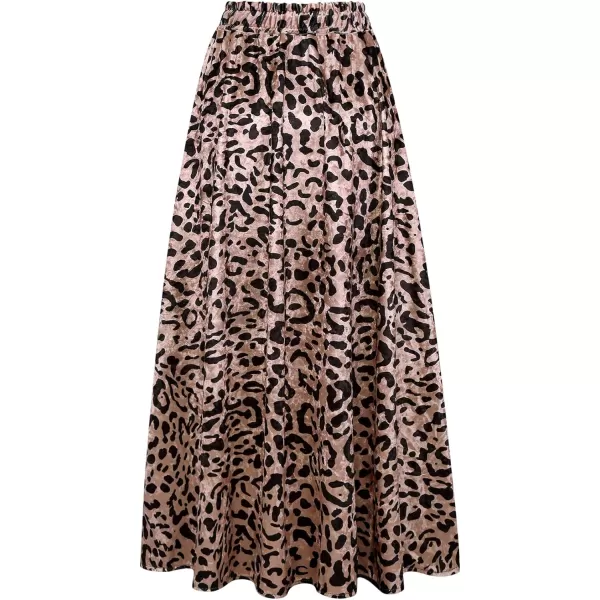 CHARTOU Women's High Waist String Velvet Leopard Ruffled A Line Maxi Long Swing Skirt