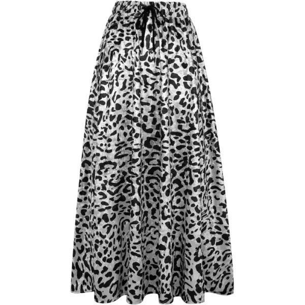 CHARTOU Women's High Waist String Velvet Leopard Ruffled A Line Maxi Long Swing Skirt