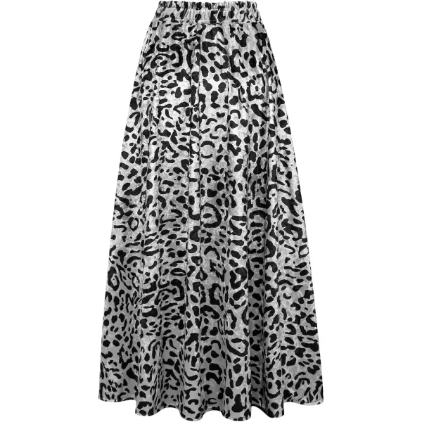 CHARTOU Women's High Waist String Velvet Leopard Ruffled A Line Maxi Long Swing Skirt