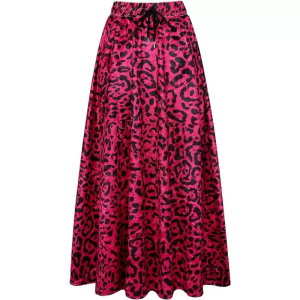 CHARTOU Women's High Waist String Velvet Leopard Ruffled A Line Maxi Long Swing Skirt