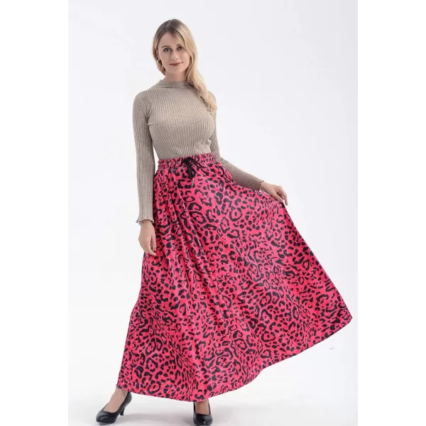 CHARTOU Women's High Waist String Velvet Leopard Ruffled A Line Maxi Long Swing Skirt
